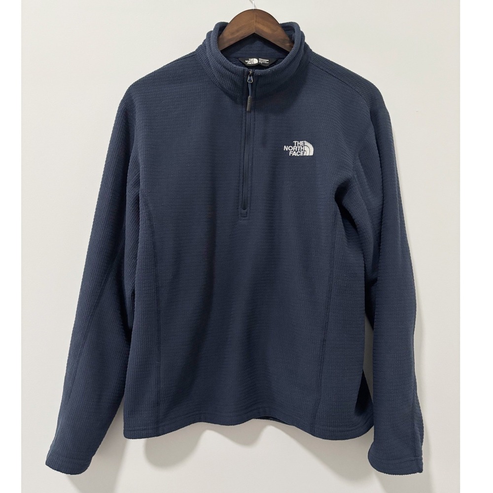 The North Face Pullover Men M Blue Waffle Grid Fleece Quarter Zip Sweatshirt